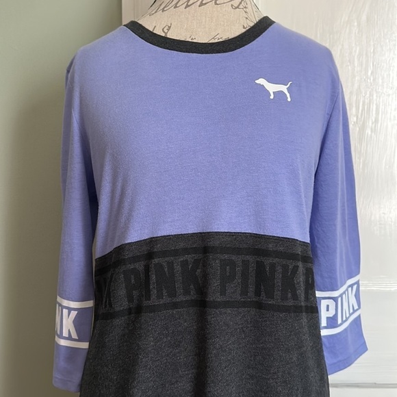 PINK Victoria’s Secret Lilac and Charcoal Raglan Sleeve Tee - Picture 4 of 11